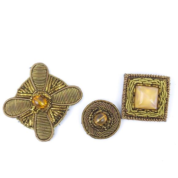 unknown Jewelry - Lot 3 Beaded Pins Brooches Handmade Gold Toned, Jeweled